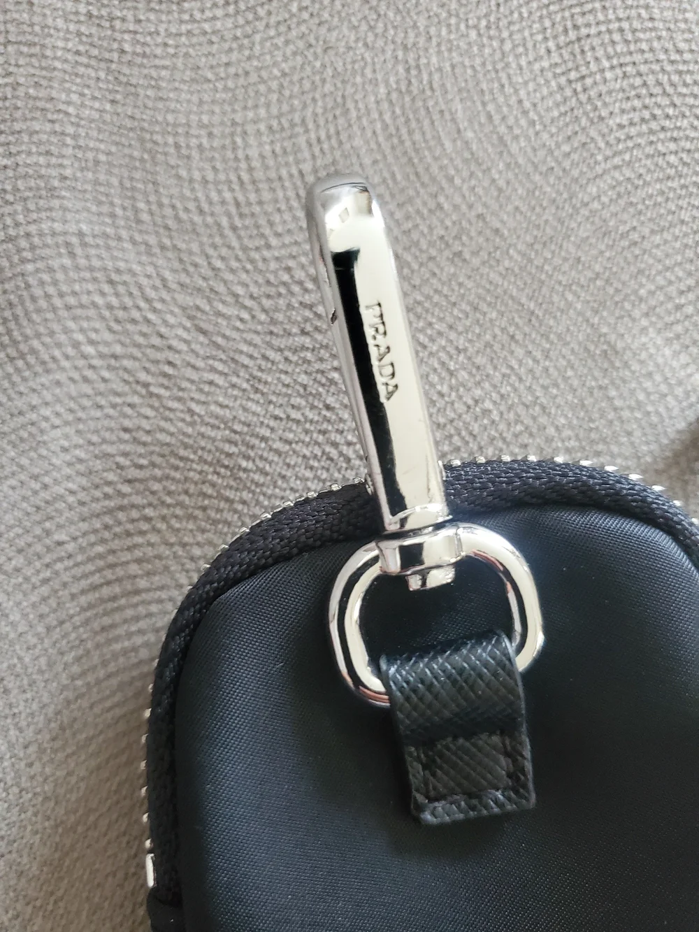 Prada Authentic  Black Nylon Key Pouch with Silver Hardware Womens